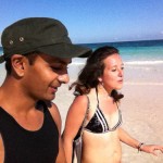 Tania and I walking to Casa Del Las Olas in Tulum Mexico on the beach