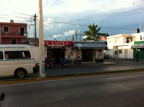 Streets of Playa Del Carmen, Mexico in the evening