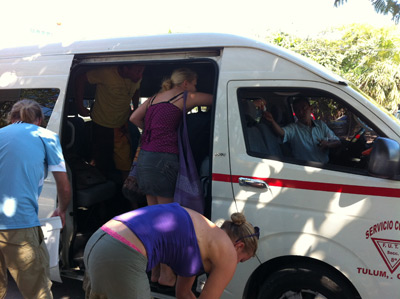 Colectivo stopped at Road near the Tulum Ruins in Mexico