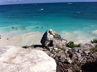 Iguana over rock and cliff in Tulum Mexico Mayan Ruins1