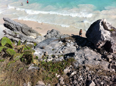 Tulum Mexico Mayan Ruins View Of Beach and an Iguana