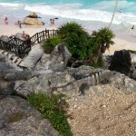 Tulum Mexico Mayan Ruins View Of Beach And People Swimming