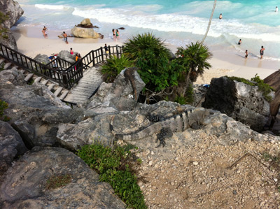Tulum Mexico Mayan Ruins View Of Beach And People Swimming