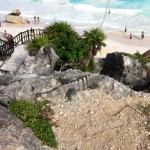 Tulum Mexico Mayan Ruins View Of Beach And People Swimming1