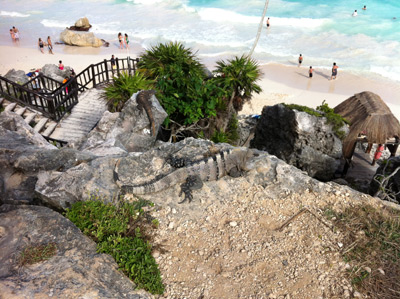 Tulum Mexico Mayan Ruins View Of Beach And People Swimming1